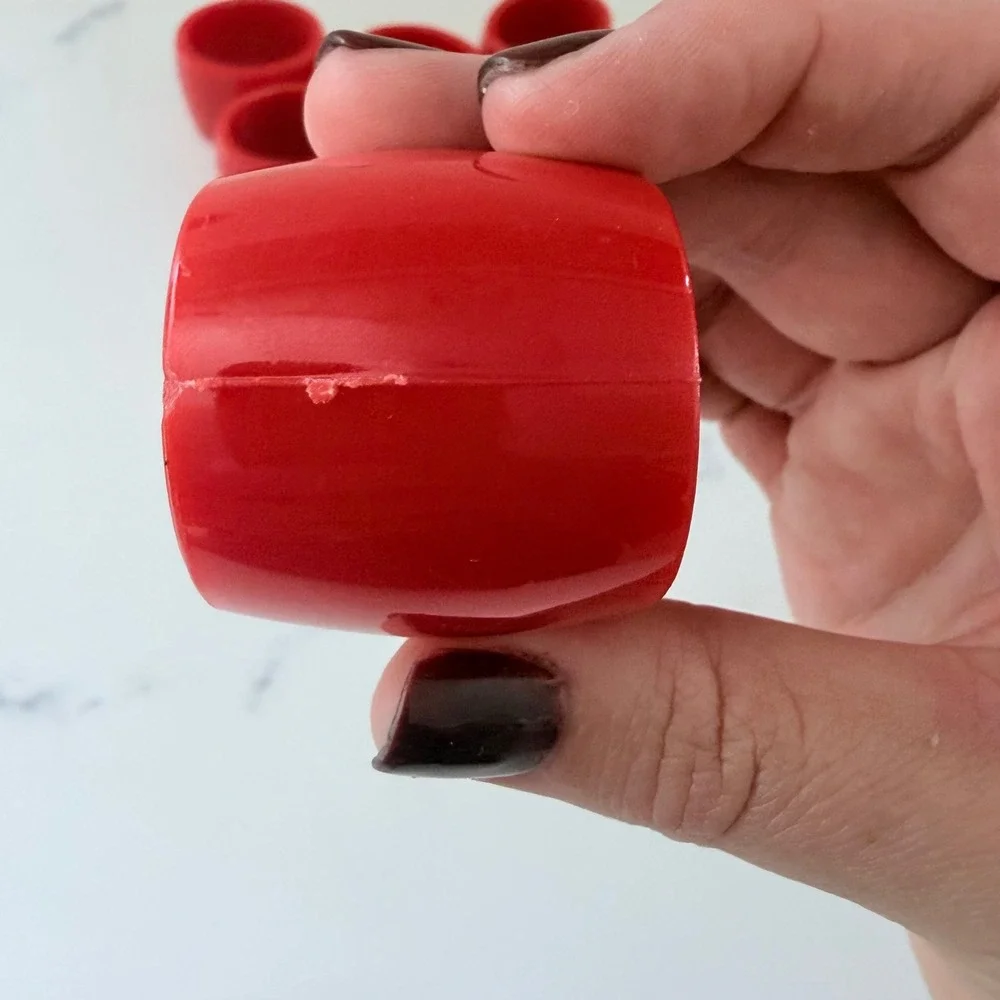 Vintage Red Acrylic Napkin Rings Set of 7 Chunky Plastic Barrel Table Decor